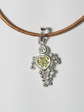 Silver Heart/Head Cubic Zirconia Body Pendant With Cord