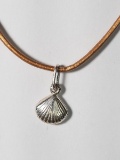 Silver Scalloped Shell Pendant w/ Cord