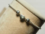 Silver Bracelet w/ Heart Design Center, 2 Beads