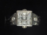 Heavy Sterling Silver Square-Cut Cubic Zirconia Ring 10g