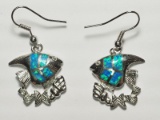 Silver Opalite Fish/Sea Shell Design Earrings 6g