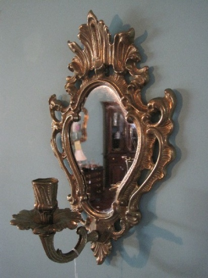 Brass Rococo Style Mirrored Back Wall Sconce