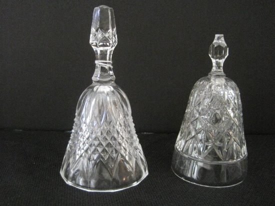 2 Crystal Hand Bells Etched Rose Bud & Star Patterns