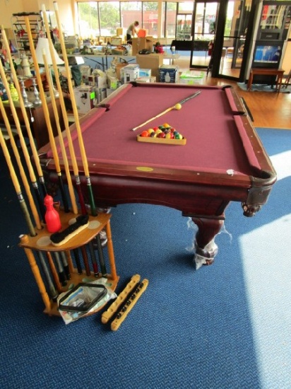 Leisure Bay Billiards Table Red Felt Top w/ Cherry Wood Veneer Sides