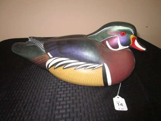 Life-Sized Wooden Mallard Duck Artist Signed on Base