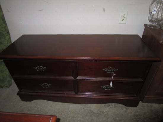 Wooden Cherry Veneer Chest, 4 Drawer Design, Open-Top, Batwing Design Brass Pulls