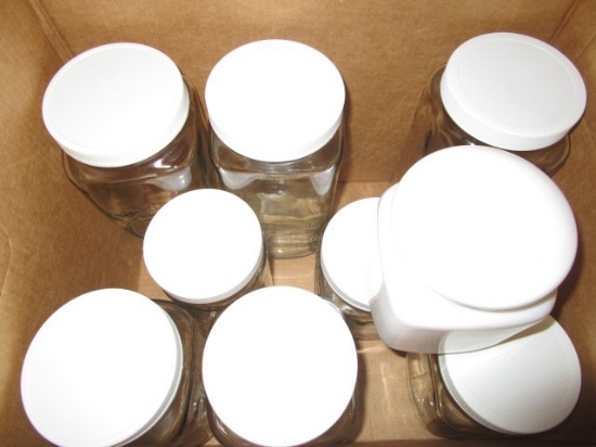 Lot - Golden Harvest Glass, Flour/Spice Jars, 1 Milk Glass Jar, Various Sizes