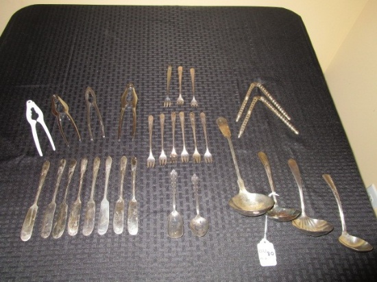 Lot - Silverplate Ladles, Oneida Stainless Lobster Forks, Pierced International Spoons