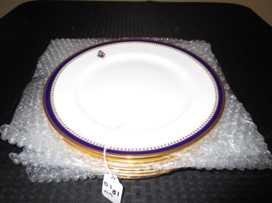 8 Spode Fine Bone China 'Figi' Crest Blue/Gilded Pattern Plates