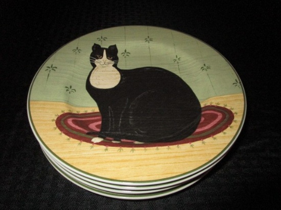 4 Sakura Oneida Cat Motif Ceramic Plates