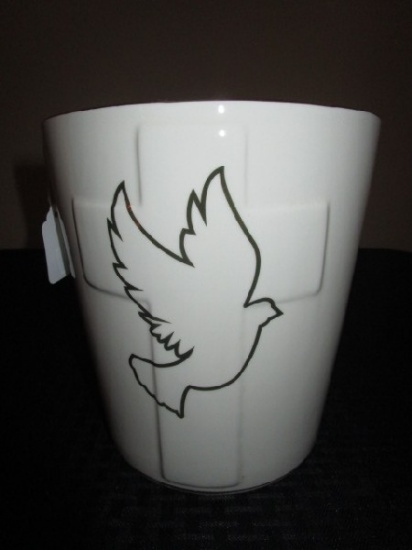 Cream Ceramic, Gilded Dove Transfer/Cross Vase/Planter