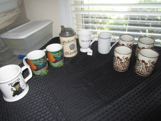 Lot - 4 Flowers Pattern Mugs, After Eights, Ceramic Pscharr-Brau Stein w/ Caps, Etc.