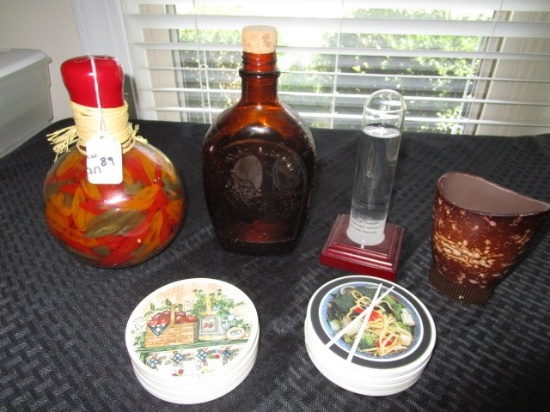Misc. Lot - Sealed Glass/Pepper Jug 8" H, Mt. Rushmore Amber Glass 9", Storm Glass, Etc.