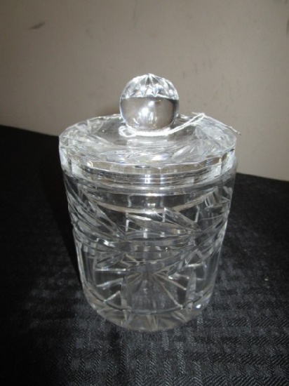 Acanthus Leaf Crystal Glass Star-Cut Base Trinket Dish w/ Lid