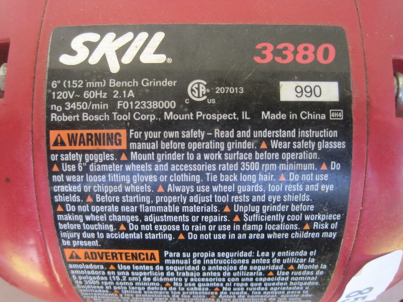 Skil 6 Bench Grinder 3380 Estate Personal Property Personal