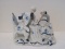 Victorian Couple Having Tea Sitting at Table Blue/White Porcelain Figurine