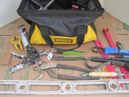 DeWalt Tool Bag w/ Misc. Tools Irwin Straight Line Marker, 5 1/2" Clamp Light