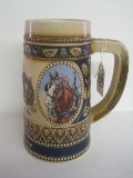 Budweiser Stein w/ Logo Emblem Flanked by Clydesdales Medallions