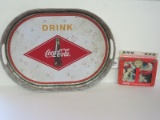 Lot - Drink Coca-Cola Oblong Serving Tray & Collector Tin w/ 2 Decks Playing Cards