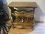 Oak Accent Table Magazine Holder w/ Base Drawer