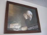 Elderly Man Saying Blessing Over Food Print in Wooden Frame