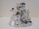 F.E.I. Inc. Blue/White Courting Victorian Couple Sitting Fence Post/Tree Background