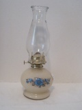 Lamplight Farms Case Glass Oil Lamp w/ Blue Floral Spray Transfer & Clear Glass Chimney