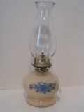 Lamplight Farms Case Glass Oil Lamp w/ Blue Floral Spray Transfer & Clear Glass Chimney