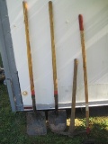 4 Yard Wooden Handled Tools Pick, Hoe, Shovel & Square Transfer Shovel