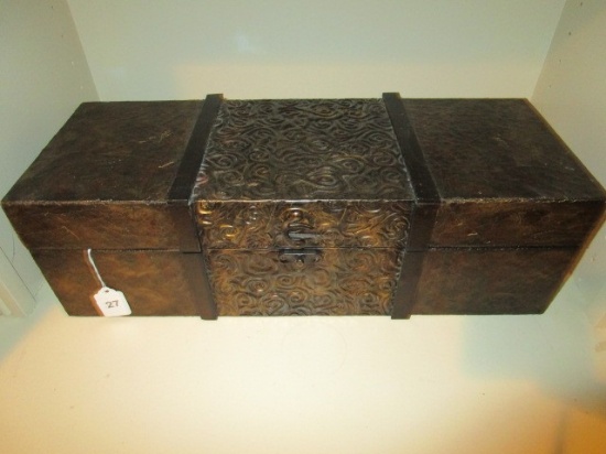 Wooden Bronzed/Curled Motif Design Storage Box w/ Clasp