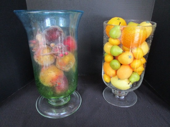 Lot - Large Bubble-Glass Décor Vase w/ Faux-Fruits