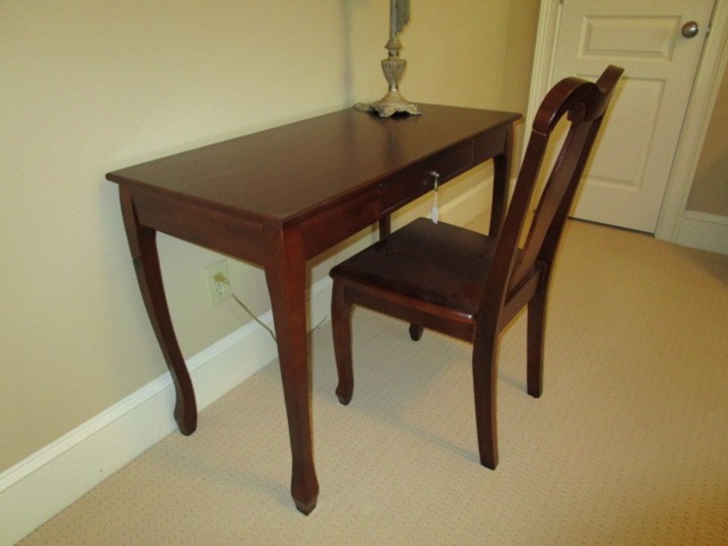 Lot Wooden Cherry Design Desk W 1 Drawer Chair W Pad Feet