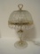 Crystal Boudoir Lamp w/ Frosted Dome Form Shade, Multifaceted Tear Drop Prisms