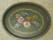 Tole Style Oval Hand Painted Floral Swag Pattern Tray w/ Gilted Trim