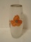 Murano Frosted Glass Vase w/ Hand Painted Red Flower Gilted Trim