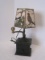 Vintage Coffee Grinder Converted-To-Decorative Lamp Hexagon Birds Panel Fabric Shade