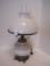 Victorian Era Style Parlor Milk Glass Lamp on Ornate Design Pierced Base