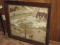 Vintage Equestrian Pasture Scene Print on Fabric Dark Stain Wooden Frame