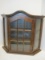 Oak Wall Display Curio Cabinet w/ Arched Pediment