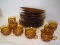 Lot - 10 Amber Kings Crown Pattern Snack Plates w/ 8 Cups