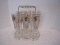Retro Brass Finish Glass Carrier w/ 6 Footed Glasses Gilt Foliage/Frosted Glass Design