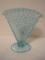 Fenton Blue Opalescent Hobnail Pattern Fan Vase w/ Crimped Edge