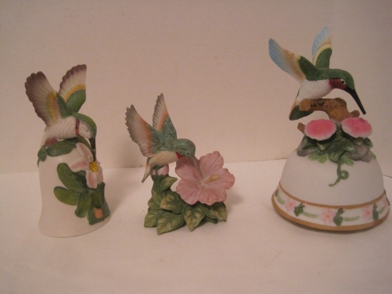 Lot - Homco Bisque Hummingbird/Hibiscus Flower Figurine 4 1/4"