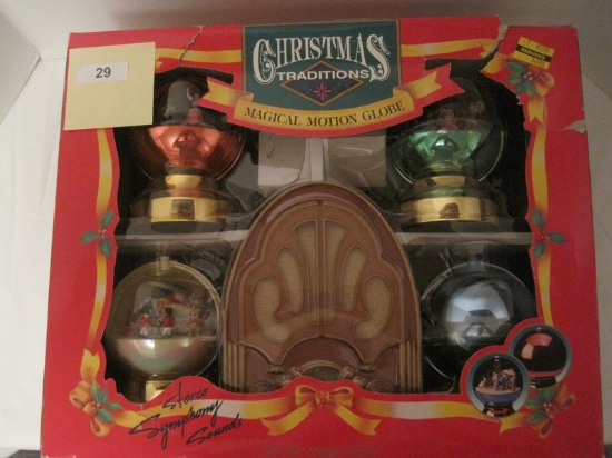 Christmas Traditions Magical Motion Globes w/ Replica Antique Radio