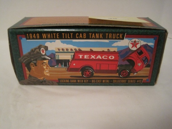 1949 White Tilt Cab Texaco Tank Truck Locking Coin Bank w/ Key Ertl Collectibles