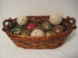 Basket w/ Wooden Handles & 7 Resin Décor Spheres/3 Wooden Design