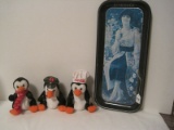 Repro Coca-Cola Tray w/ 3 Collectible Bean Bag Plush Penguins