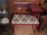 Ring! Ring! Mahogany Finish Gossip Bench w/ Table & Upholstered Seat