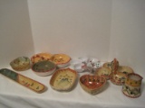 Lot - Relish, Condiment & Serving Dishes Hand Painted Floral Design