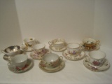 9 Cups/Saucers Rosina, Royal Chelsea, Royal Vale, Royal Albert, Etc.